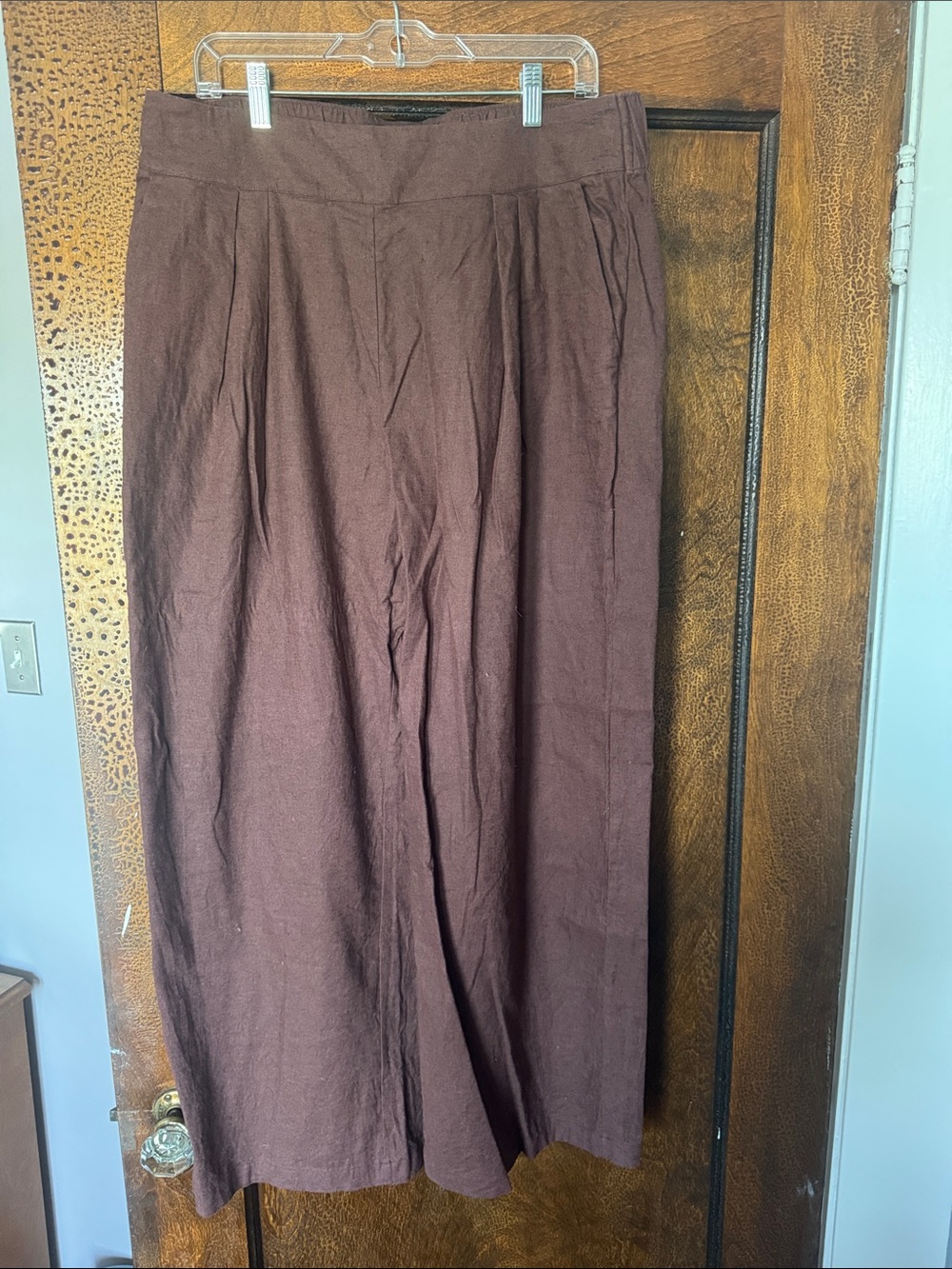 Abercrombie & Fitch Wide-Leg Linen Trousers in Mauve Brown